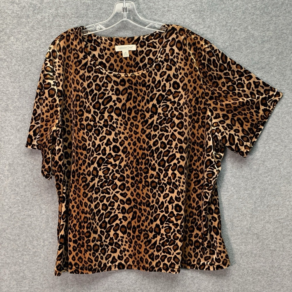 Coldwater Creek Animal Leopard Print Stretch Velvet Velour Tunic Shirt Top 3X